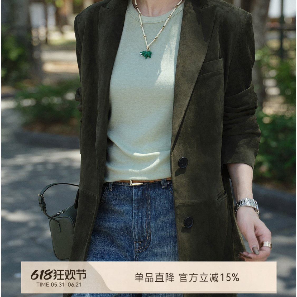 魏老板【雪松绿】肯尼亚进口稀有反绒羊皮皮衣复古廓形西装外套
