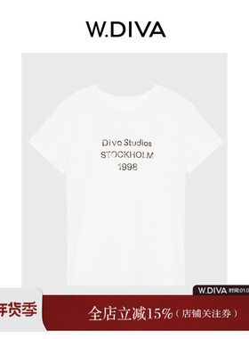 【DIVA】白色短袖Diva字母印花圆领T恤慵懒风女装53T182850