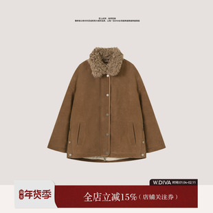 【叙旧】湖羊毛领绒面羊皮驼绒冬季复古翻领外套女54C173219