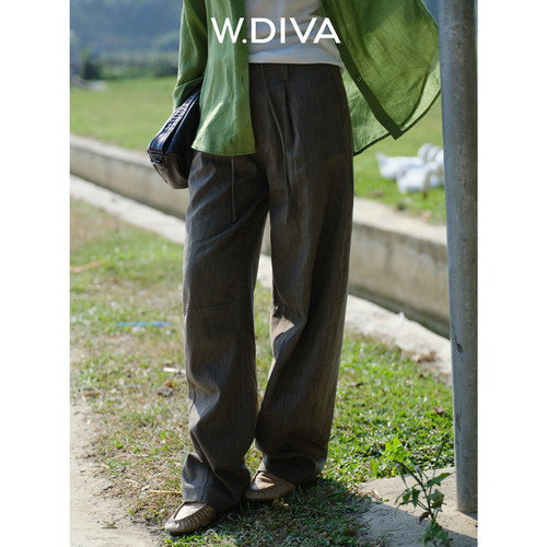 W.Diva【老钱裤】夏季新品亚麻轻奢立裁日常纽扣抽绳休闲裤气球裤