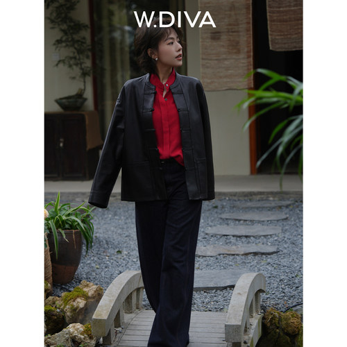 魏老板【东方风骨】新中式立领盘扣微落肩羊皮皮衣DWZWLD0113