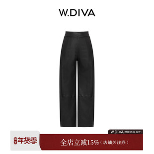 【修腿皮裤】山羊皮裤松紧腰树纹脚口开衩直筒裤女53K172683