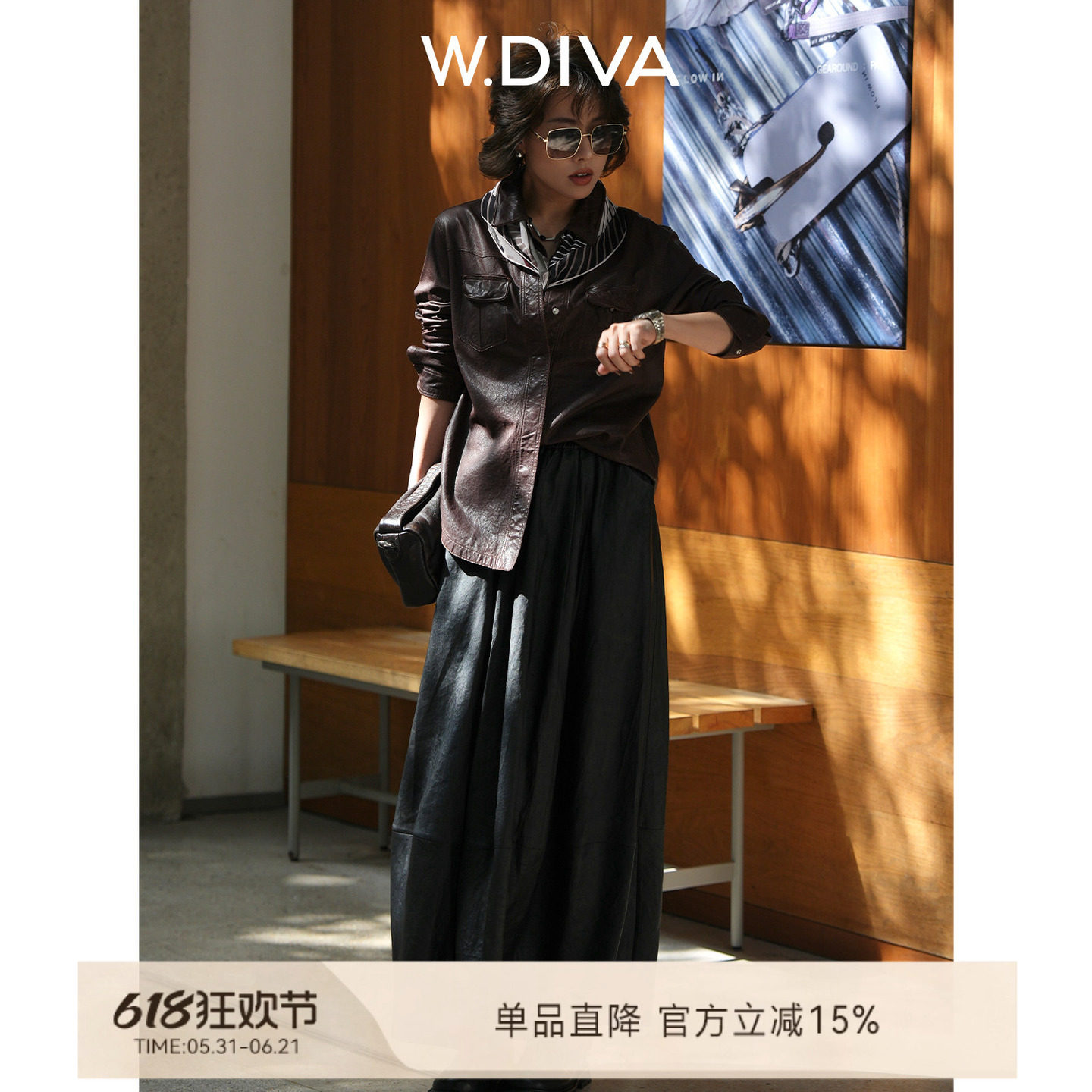 W.Diva【复古】新西兰进口植鞣绵羊皮复古港风衬衫式皮衣外套女