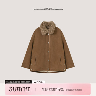 【叙旧】湖羊毛领绒面羊皮驼绒冬季复古翻领外套女54C173219