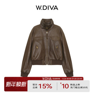 绵羊皮美拉德夹克复古翻领帅气机车女53C202699 复古代号