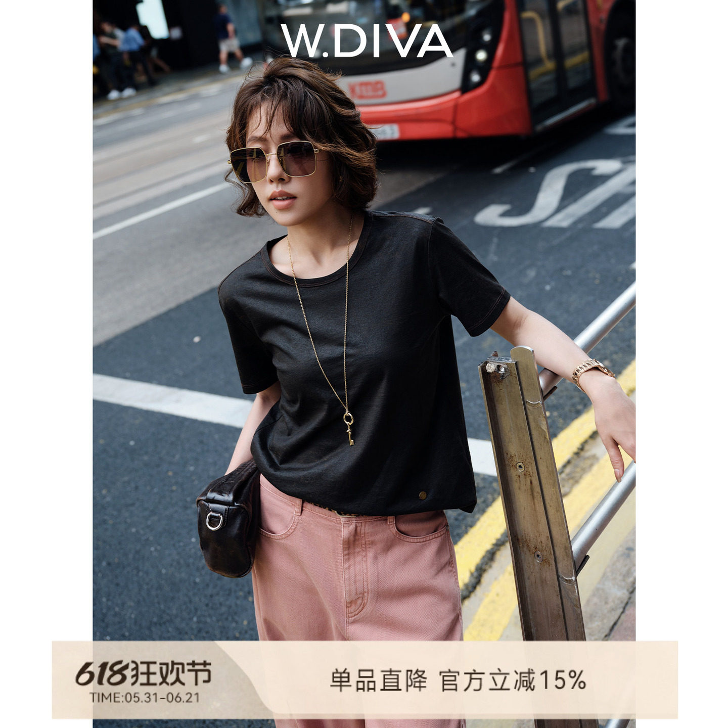 W.Diva【澜心】香云纱工艺亲肤全棉后背中线分割短袖T恤魏老板