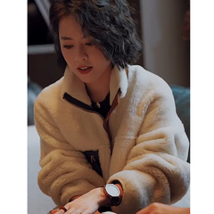 魏老板/显赫/老钱风真皮毛一体羊羔绒外套女新款秋季简约立领夹克