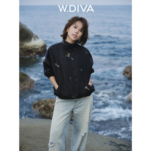 W.Diva香云纱龟裂纹拉链外套