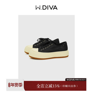 魏老板/张弛/头层小牛皮饼干休闲鞋女2024新款秋水染羊皮系带鞋子