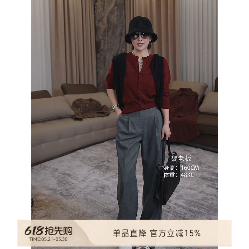 魏老板/风雅集/宽松高级感气质灰色西裤女士高腰显瘦直筒阔腿长裤