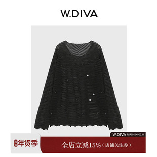 魏老板【巴黎之夜】棉V领百搭镂空编织提花套头针织衫女51Z131731