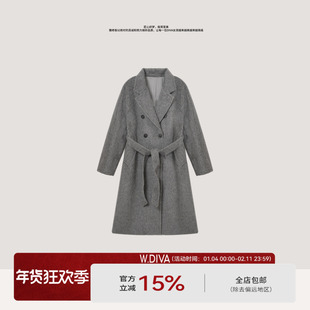 【避风港】羊驼毛桑蚕丝马海毛排扣大衣配本布腰带DWZWWD0022