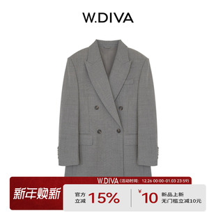 外套半戗驳领双排扣老钱风女53C302888 澳洲羊毛西装 信章