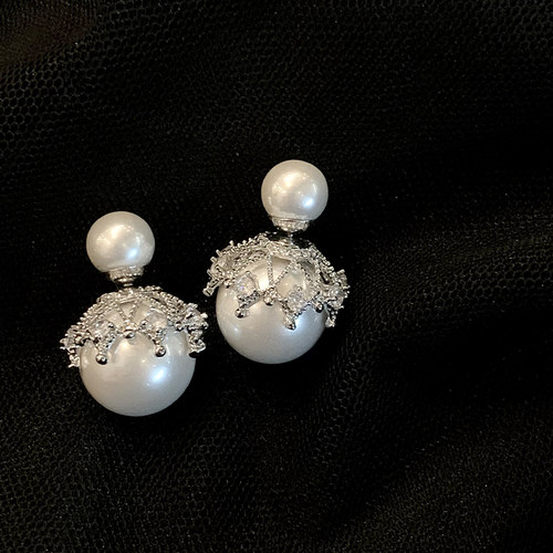 showdigu双面珍珠耳钉