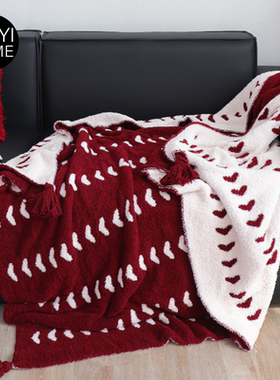MUYI HOME秋冬加厚酒红色爱心加绒沙发毯盖毯新年毯子结婚毛毯