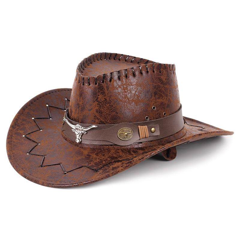 Cracked PU leather Knight hat西部牛仔帽