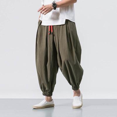 Men Harem Pants Japanese Casual Cotton Linen Baggy Trouser