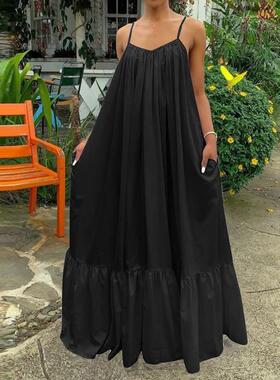 2022 Celmia Summer Dress Women Sexy Sleeveless Ruffled Maxi