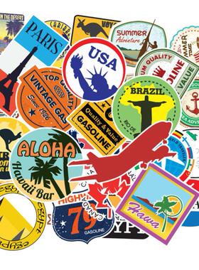 100 Pcs Travel Map Country Logo PVC Waterproof Stickers