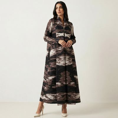 穆斯林服饰优雅春秋款Abaya外套长袍印花时尚外贸中东大码连衣裙