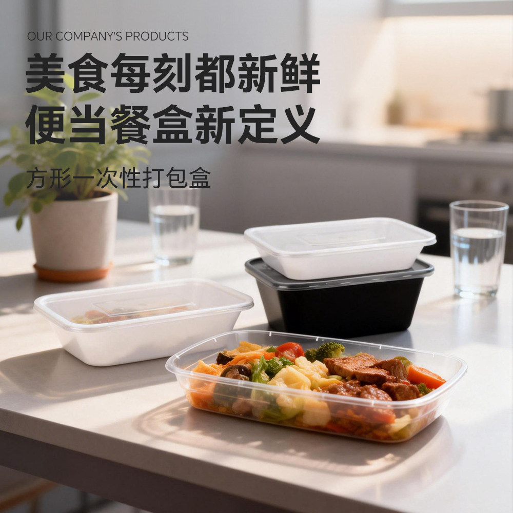 一次性美式长方形带盖防漏便当盒