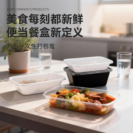 一次性餐盒长方形带盖防漏便携便当盒