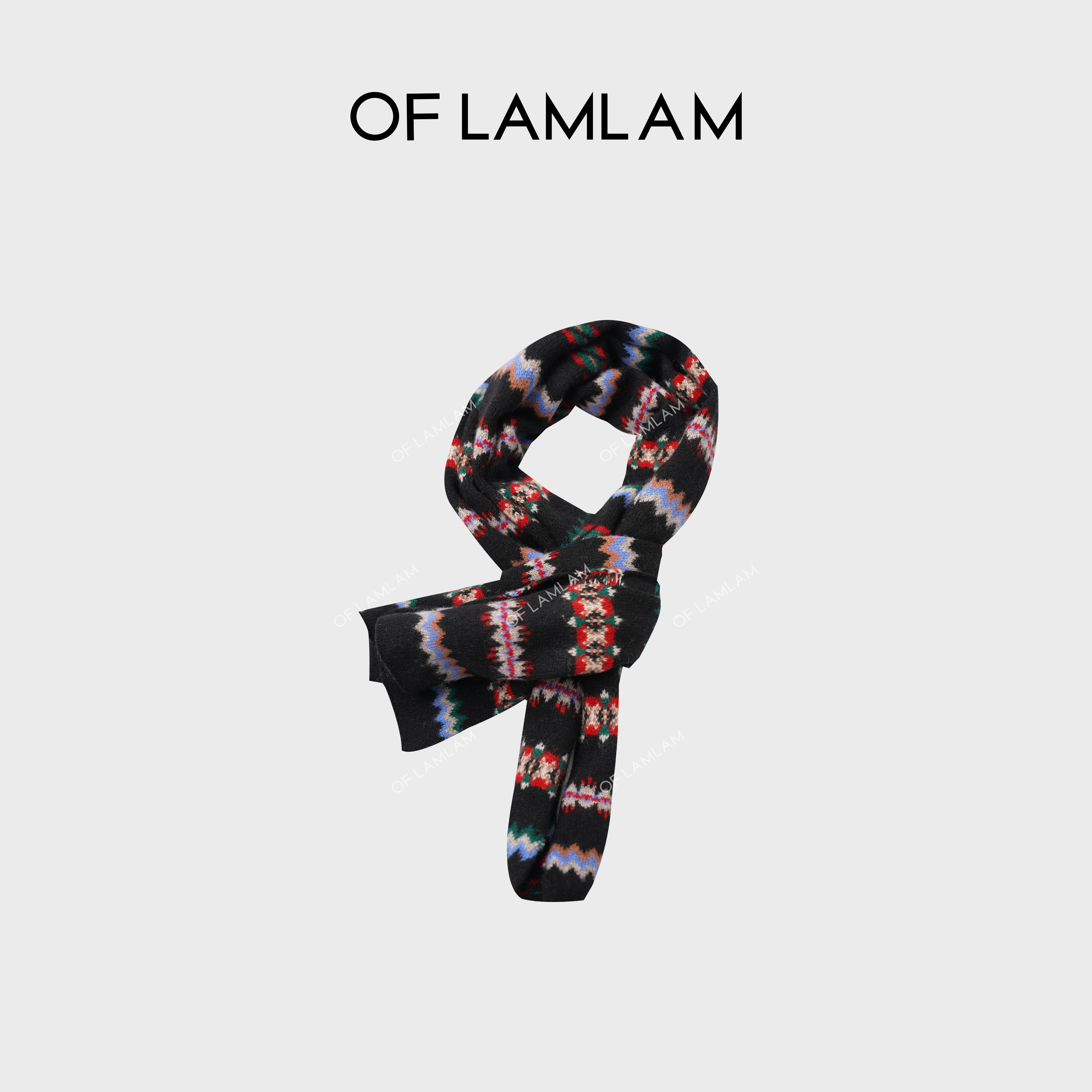 “暖意色彩”100%羊毛费尔岛针织复古风时尚围巾 OFLAMLAM MS117G