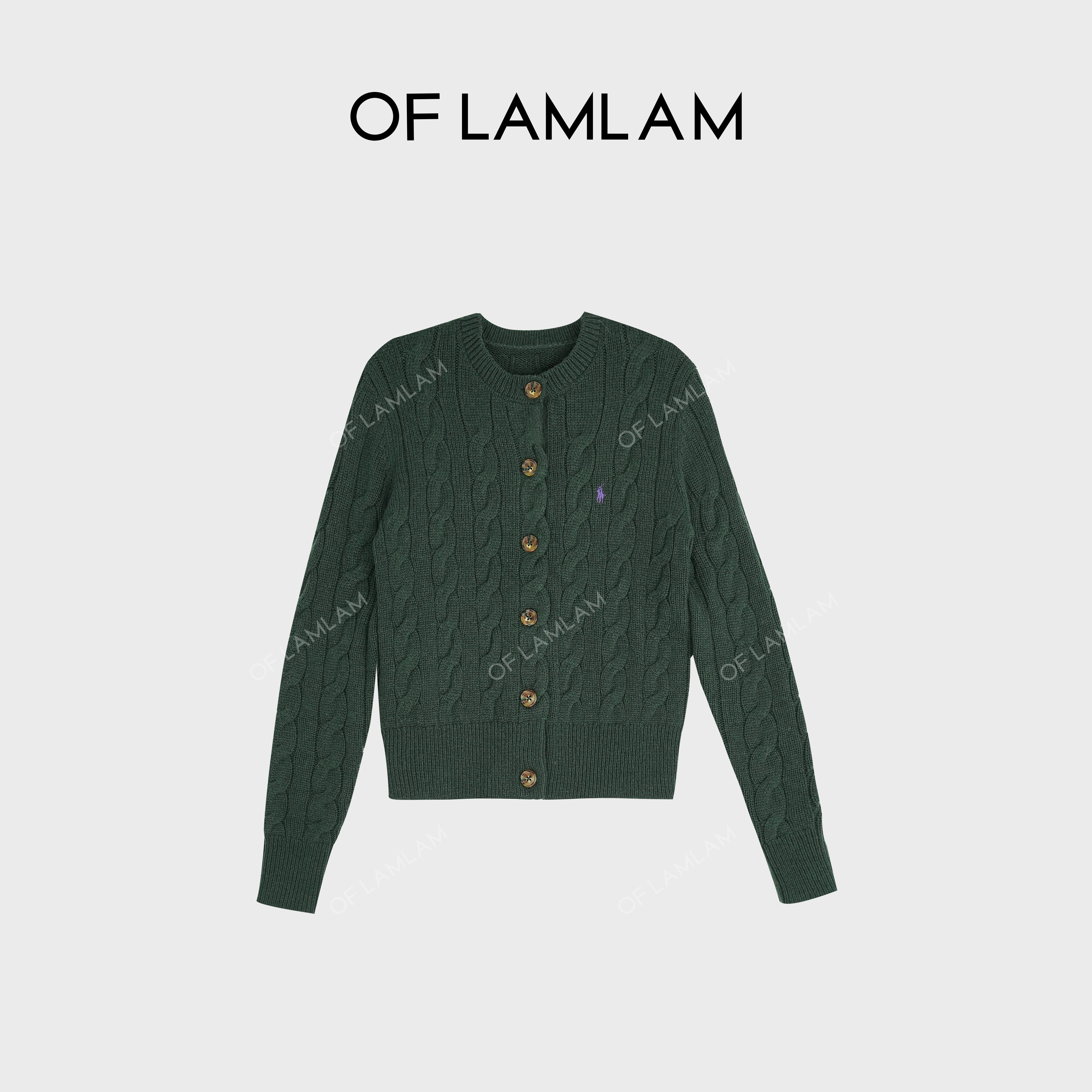 “粗针绞花”羊毛+羊绒休闲老钱风绞花圆领针织开衫LAMLAM MM302G,女装/女士精品,毛针织衫,淘宝优惠券,粉丝福利购,淘宝优惠卷