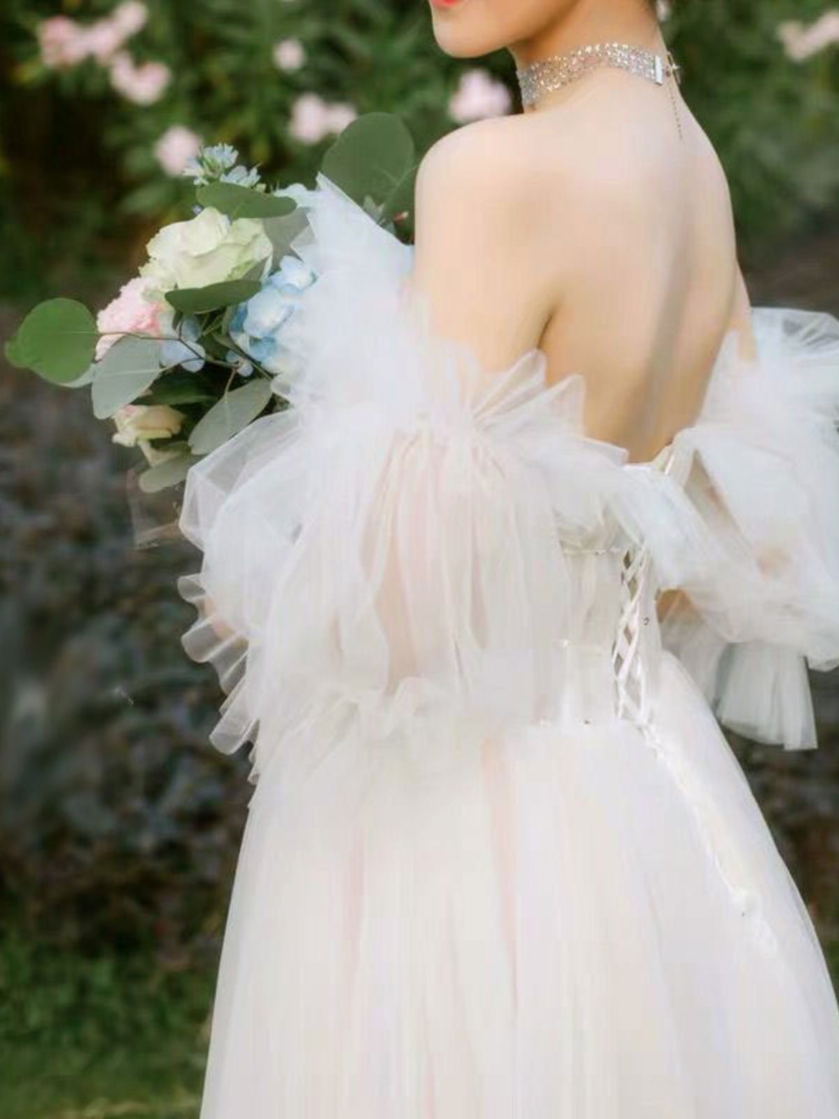 신부 장갑 웨딩 드레스 메쉬 퍼프 핸드 슬리브 커버 팔 튜브 탑 웨딩 드레스 한국어 숲 웨딩 액세서리