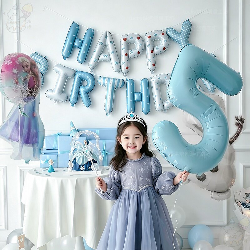 女宝生日气球装饰冰雪奇缘派对主题卡通拉旗爱莎公主背景氛围布置图片