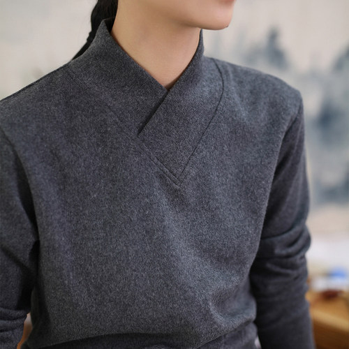 拈花缘纯棉高领长袖T中国风上衣