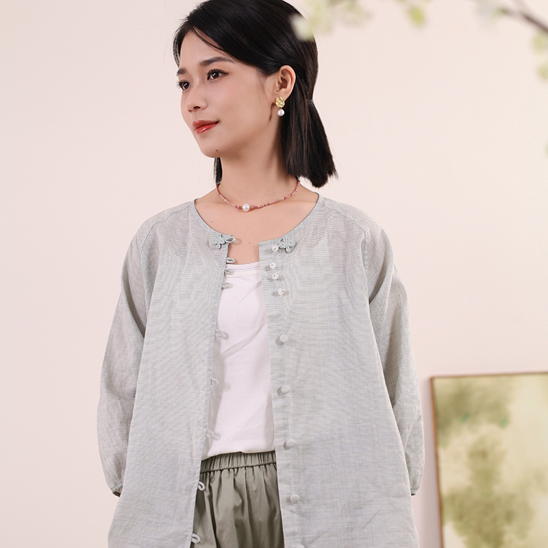 拈花缘原创设计开衫苎麻盘扣上衣