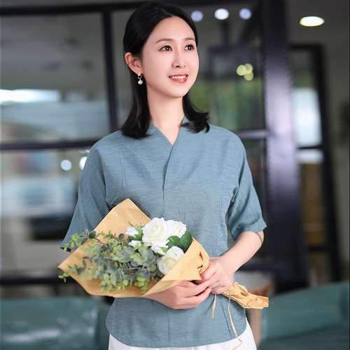 拈花缘新中式汉服短袖棉麻