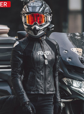 FEHER飞儿摩托车骑行服机车赛车服夹克防摔服女士修身真牛皮皮衣