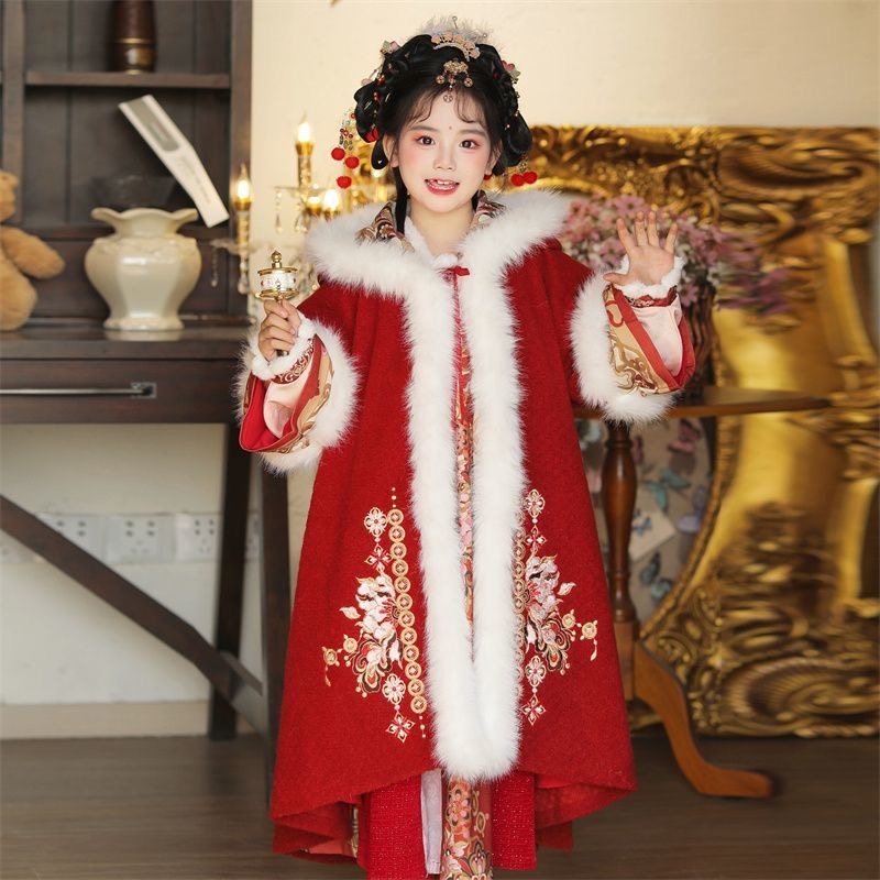 汉服女童冬小财神国风唐装加绒加厚外套刺绣女孩连衣裙拜年服套装,童装/婴儿装/亲子装,汉服,淘宝优惠券,粉丝福利购,淘宝优惠卷