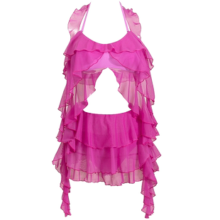 WESWIM泳衣女比基尼蕾丝薄纱性感千禧辣妹小众流苏裹裙度假海边粉