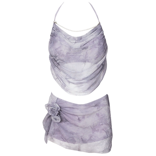 WESWIM比基尼泳衣女分体裙小胸氛围感薄纱性感纯欲挂脖露背夏新款