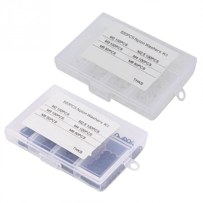 500pcs M2-M6 Nylon Flat Washer Gasket Plain Washers Assortme