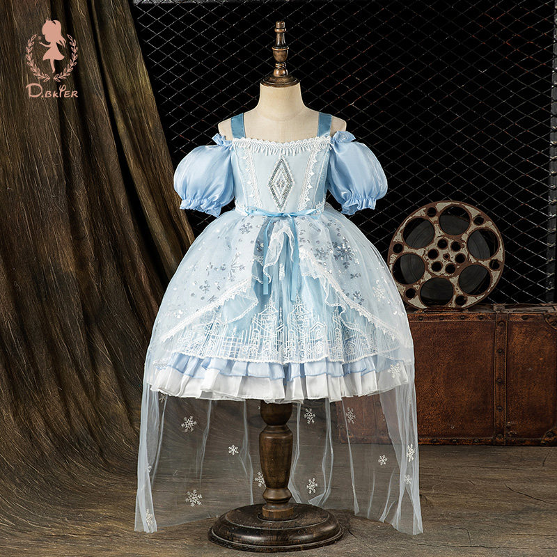 Deer Bell女童爱莎公主裙儿童日常可穿夏季甜美礼服女孩蓬蓬裙子