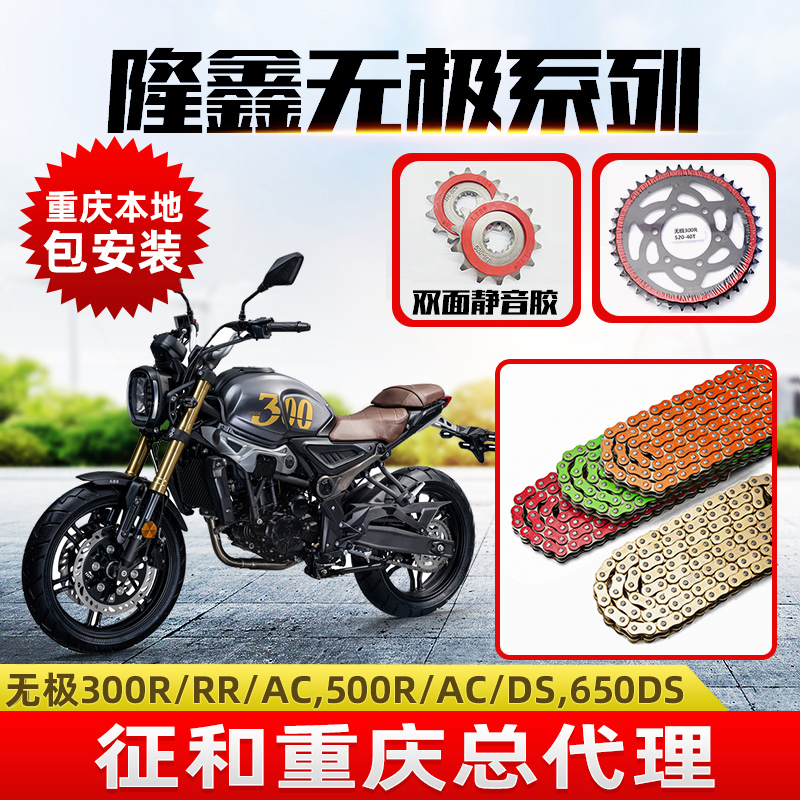 适用隆鑫无极300/500R/RR/AC/650DS静音牙盘征和油封链条三件套