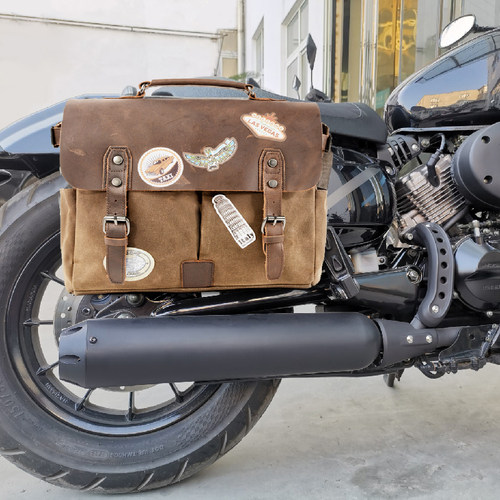 复古机车包多功能侧包防水摩托车边包帆布挎包骑士头盔包摩旅包