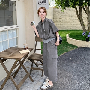 工装休闲拼接卫衣半身裙套装女夏20225新款ootd穿搭两件套高级感