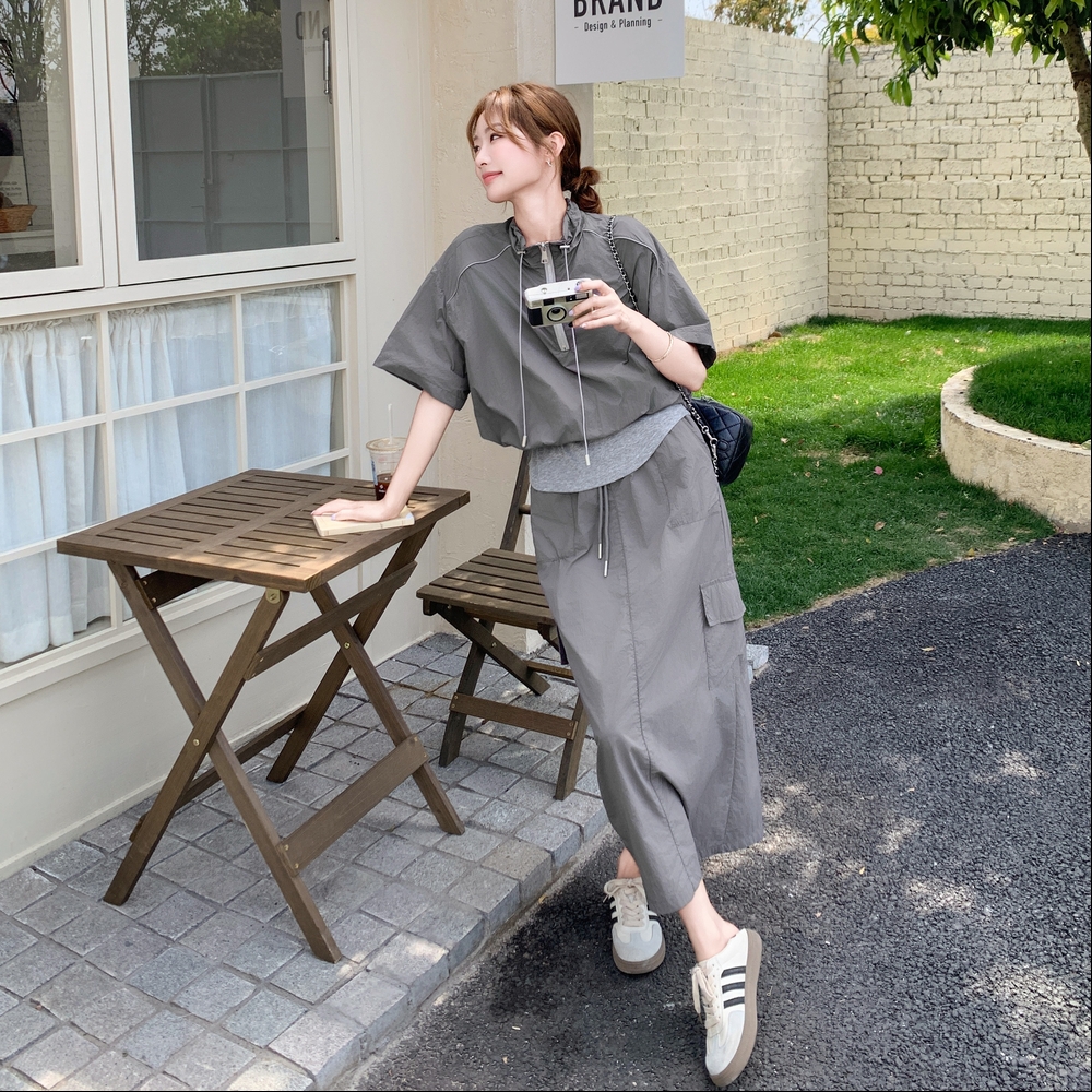 工装休闲拼接卫衣半身裙套装女夏20225新款ootd穿搭两件套高级感，女装套装/套裙，浙宝176（原073）