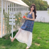 法式绝美气质蓝色刺绣拼接连衣裙女装2025夏季新款假两件时尚长裙，女装连衣裙，浙宝176（原073）