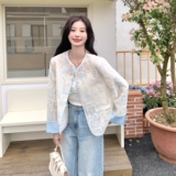 米白色蕾丝刺绣印花轻薄防晒衣女夏季新款显瘦小个子新中式短外套，女装短外套，浙宝176（原073）