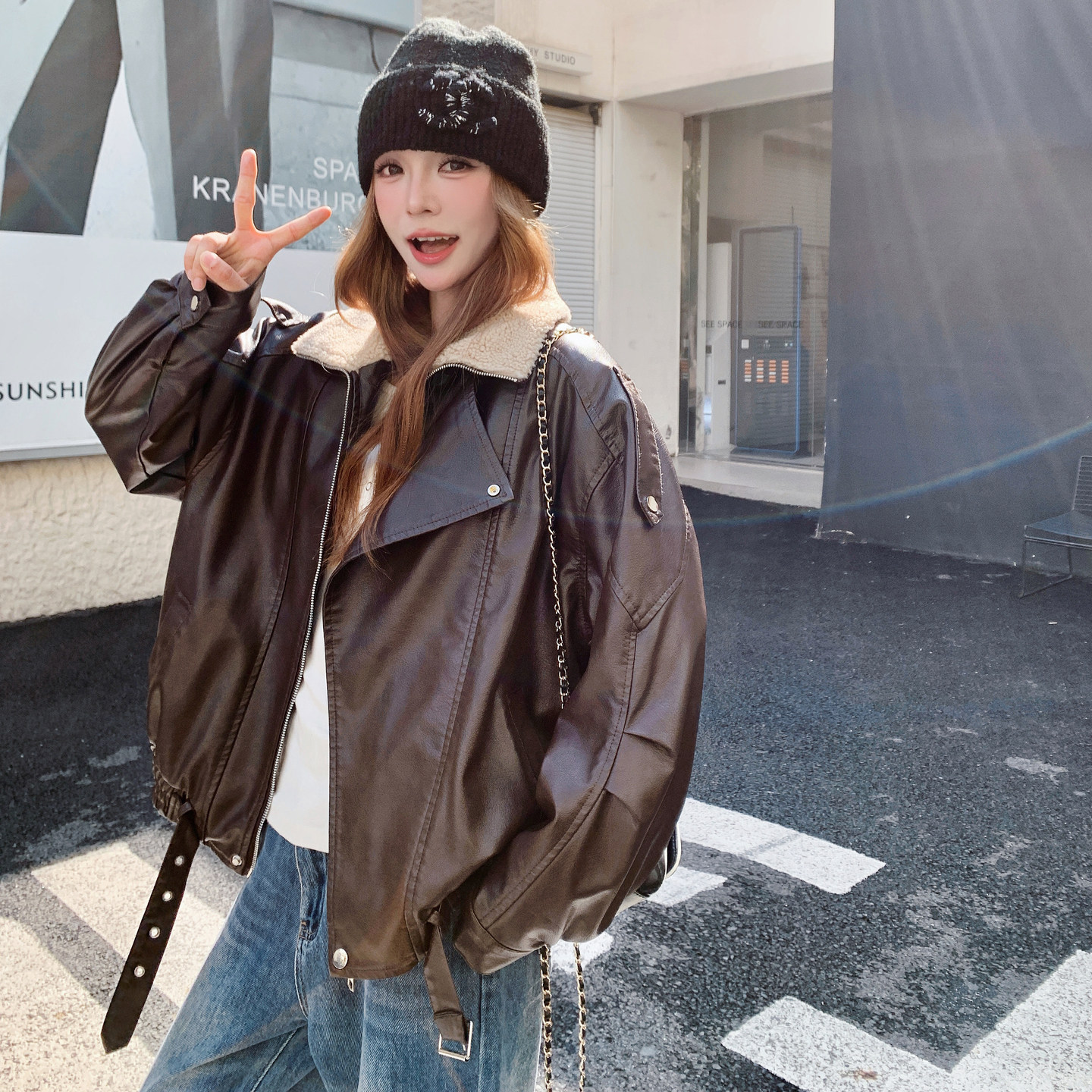 【有现货】【主推款】羊羔毛皮衣外套女加绒棉服潮8963-P180-K268,女装短外套,浙宝176（原073）
