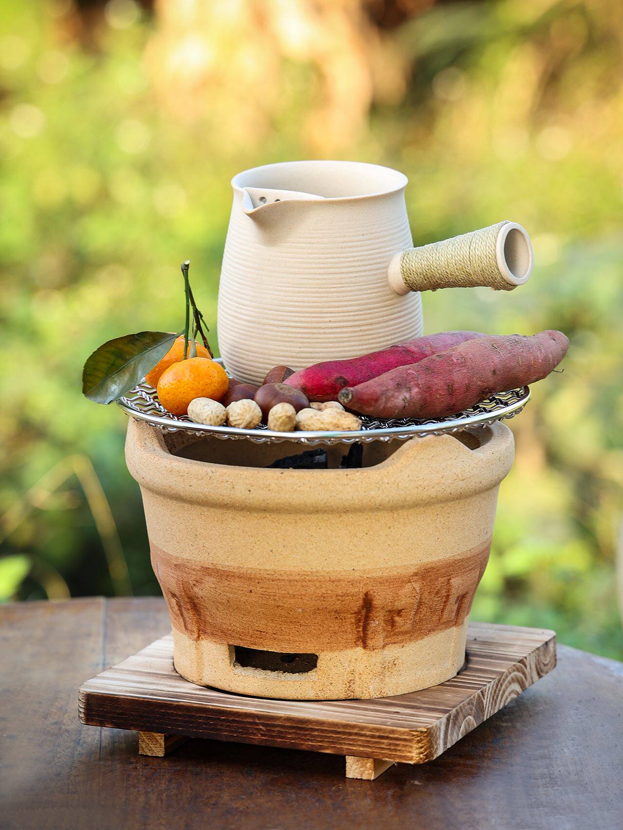 围炉煮茶 罐罐茶烧烤炉茶炉煮茶炭炉陶罐煮茶罐 户外烤茶庭院橄榄