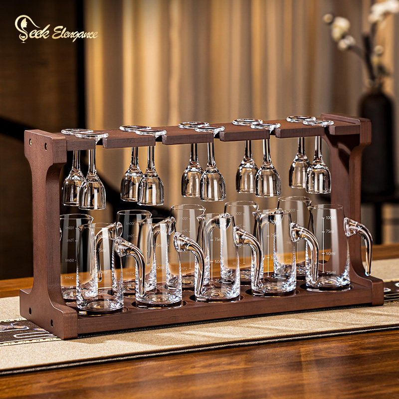 2026新款白酒杯套装水晶玻璃高脚小酒杯二两分酒器高颜值倒挂杯架