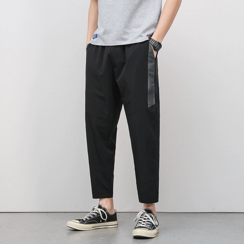 Летние мужские трендовые универсальные тонкие шелковые штаны, облегающий крой, в корейском стиле