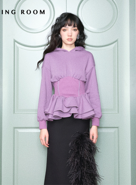 LUMINGROOM 23AW 紫色/黑色鱼骨收腰短款荷叶边卫衣